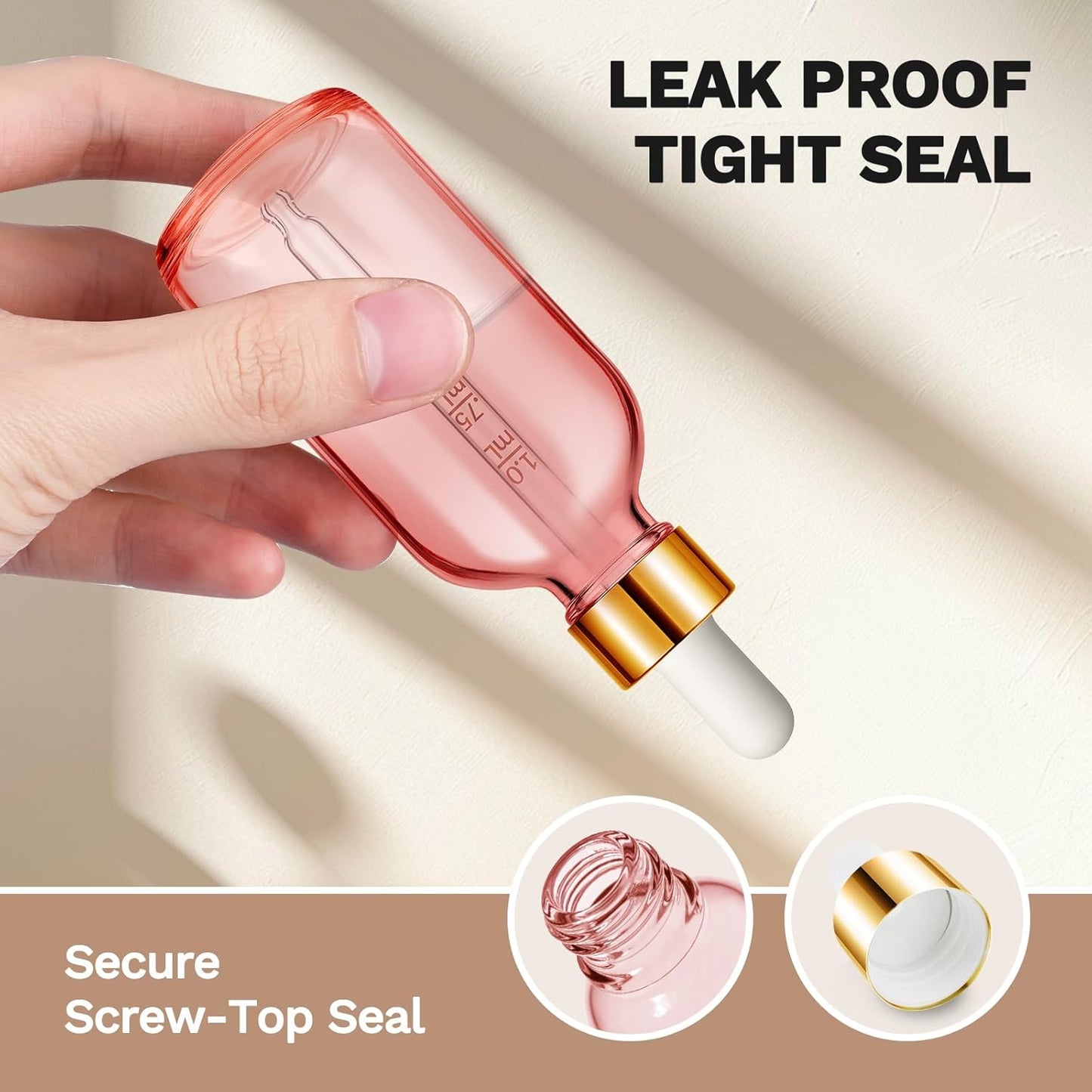 Bumobum 2 oz Dropper Bottle, Pink Glass Dropper Bottle with Measured Dropper & Golden Cap, Empty Eye Tincture Bottles with Funnel, Pipette & Labels for Essential Hair Oils Serums, 4 Pack