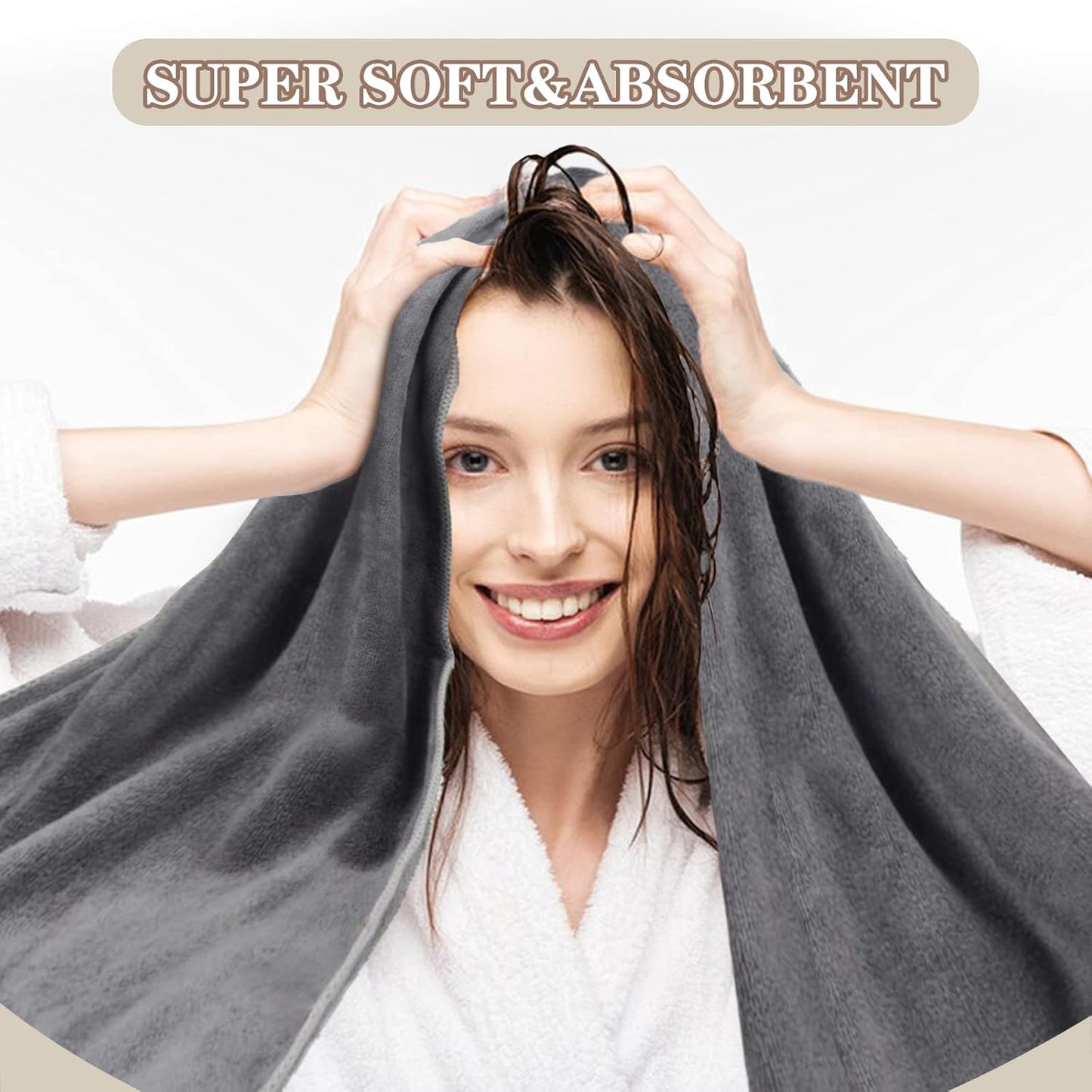 SUNLAND Microfiber Hair Towels Anti Frizz Hair Drying Towel Super Absorbent Fast Drying Turbans for Wet Curly Hair Soft Hair Towel Wrap with Elastic Band for All Hair Types 40 X 20 inches 2Pack Grey