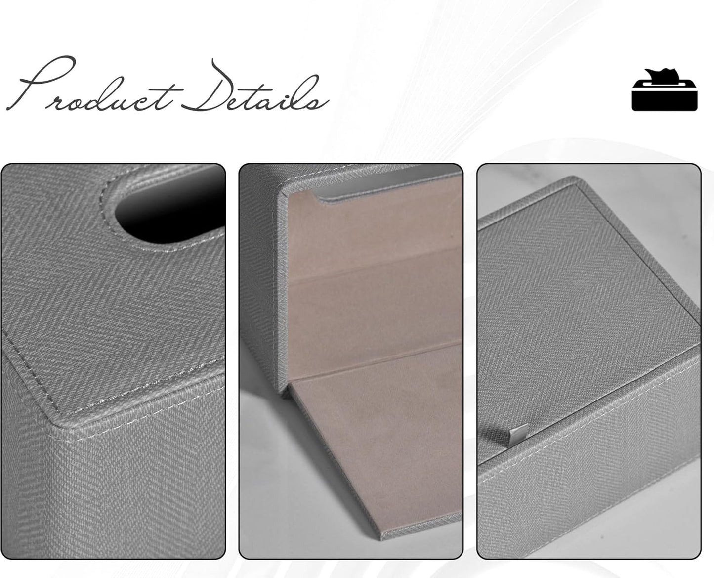 Tissue Box Cover Rectangular 9.8"(L) x 5.3"(W) x 4.3"(H) Refined Modern PU Leather Facial Tissue Dispenser Box Holder for Dresser Bathroom Decorative (Linen Grey)