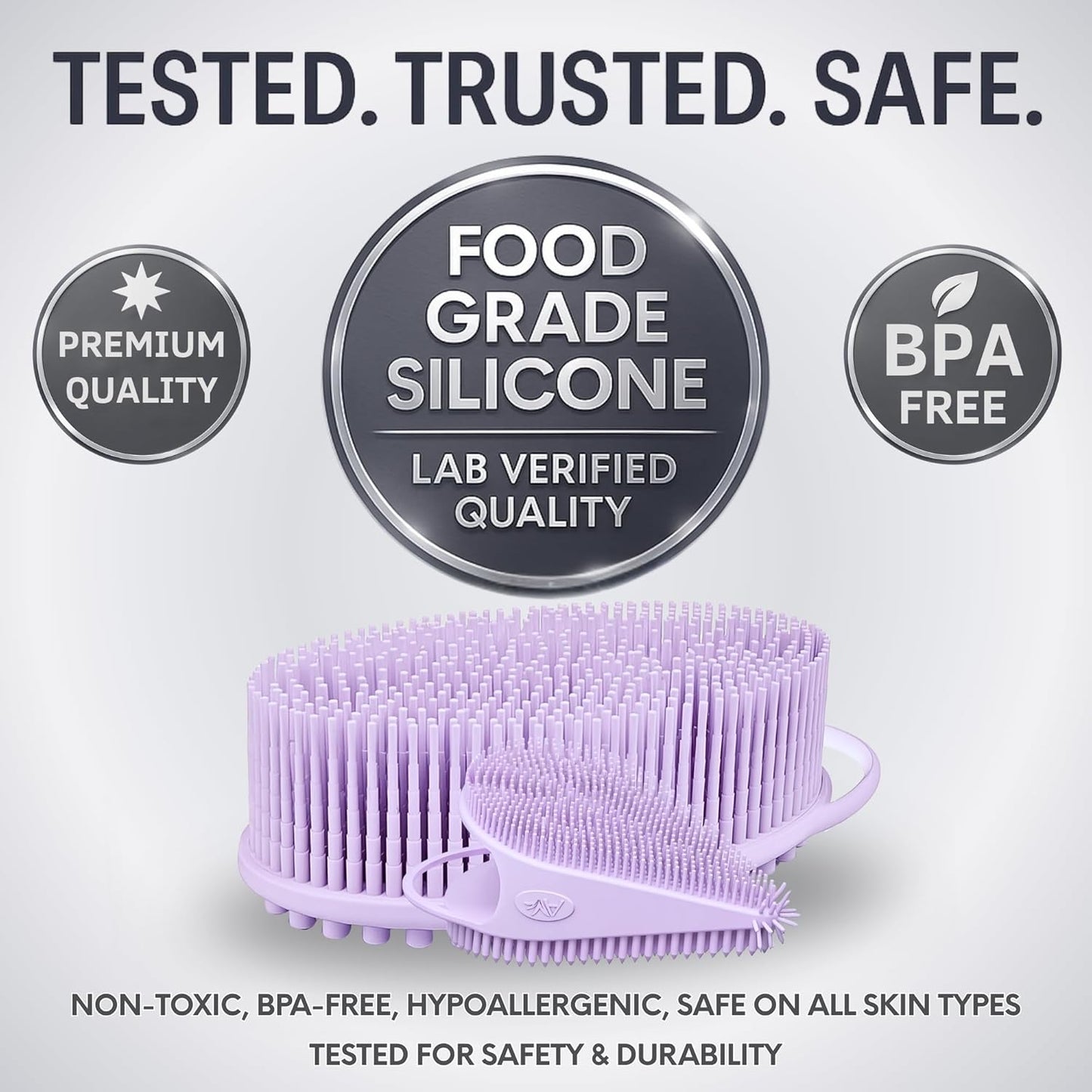 Avilana Silicone Body Scrubber – Gentle Shower Brush & Loofah Alternative- Food Grade & Lab Tested – Fast-Drying, Hygienic, BPA-Free Silicone Body Gentle Exfoliator (Lavender, Body & Face)