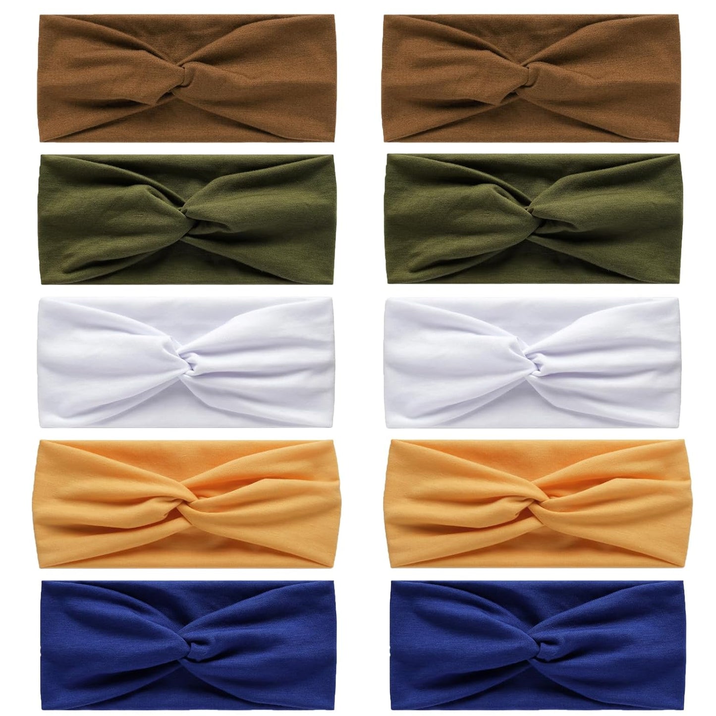 10 Pcs Wide Absorbent Sport Headbands for Women, Non-slip, Stretchy, Soft Cotton Twist Knotted Hair Bands for Daily Workout Yoga Running Sports, BE