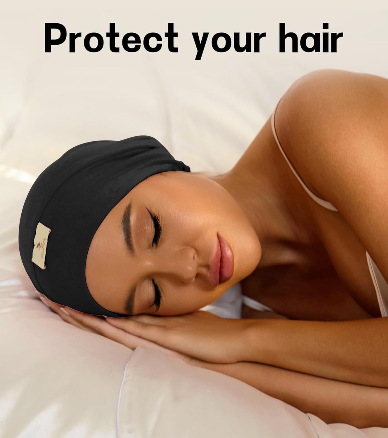 2pcs Silk Satin Bonnet Hair Wrap for Sleeping, Adjustable Strap Curly Natural Hair Night Caps for Women Men(Black&Black)