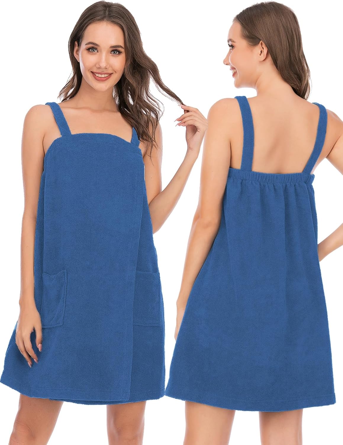 Veseacky Women Bath Wrap Towel for Womens Shower with Pocket Adjustable Spa Robe & Facial Headband