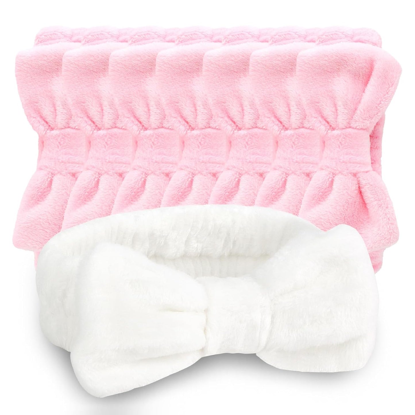 CIEHER 8 Pcs Spa Headbands - 1 White + 7 Pink, Microfiber Hairbands for Bachelorette Party Favors, Bridal Shower Decorations, Skincare Makeup Headbands for Girls, Women's Accessory