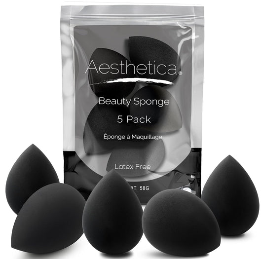 Aesthetica Cosmetics Beauty Sponge Blender - Latex Free and Vegan Makeup Sponge Blender - For Powder, Cream or Liquid Application (5 Pack)