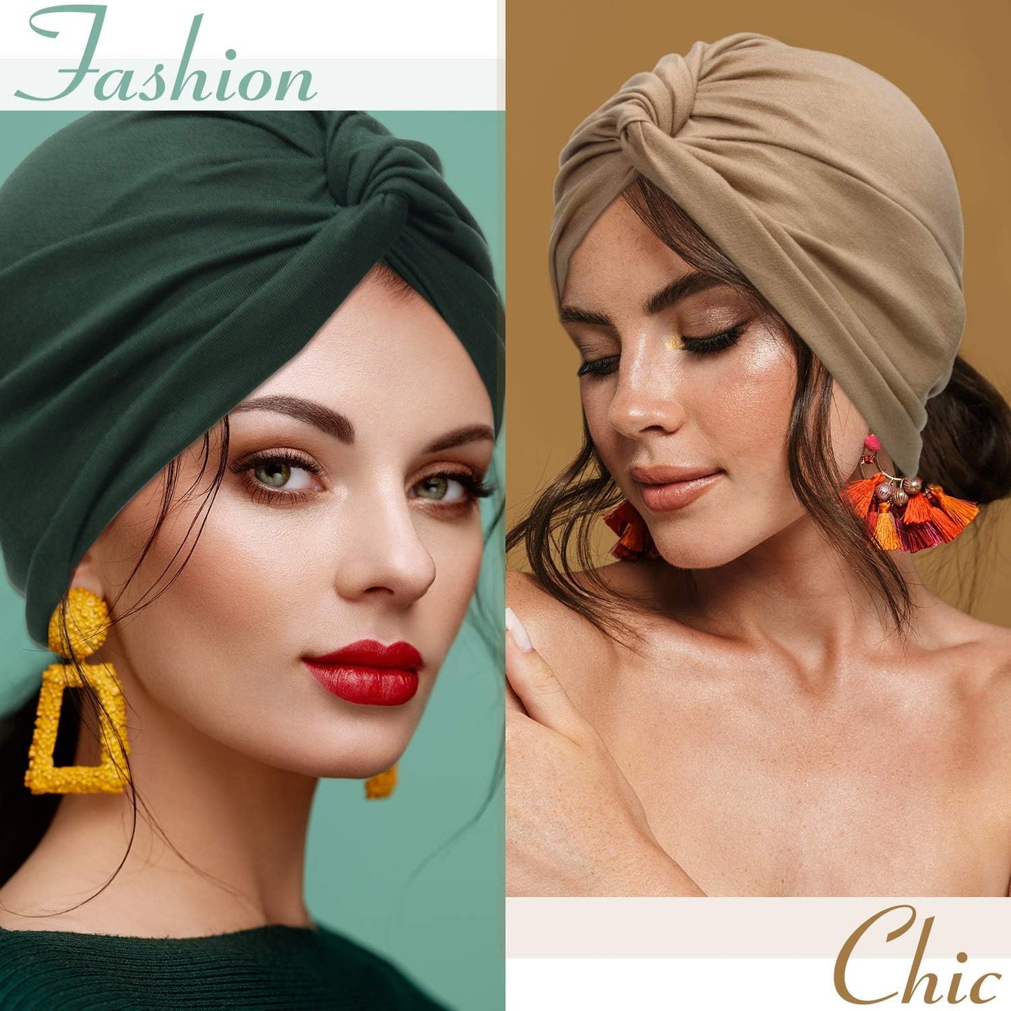 SATINIOR 4 Pieces Turbans for Women Soft Pre Tied Knot Fashion Pleated Cancer Turban Cap Chemo Headwrap Sleep Hat, 4 Colors