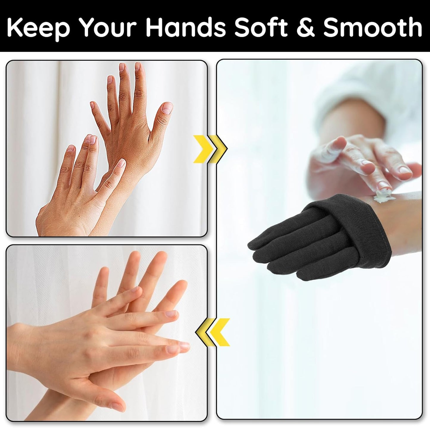 Segbeauty 24 Counts Black Moisturizing Hand Gloves for Men, 12 Pairs Cotton Gloves for Dry Hands Overnight, Sleeping Spa Moisture Glove, Soft Lotion Sleep Glove for Handling Coin Jewelry Extra Large