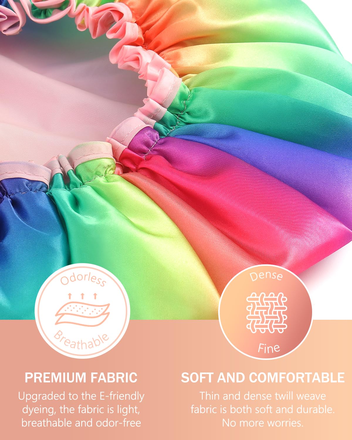 mikimini Large Shower Cap for Women Long Hair, Double Layer Waterproof, Large size, Reusable, Washable, No Smell, Rainbow Fashion Shower Cap X-Large (Pack of 1) Rainbow