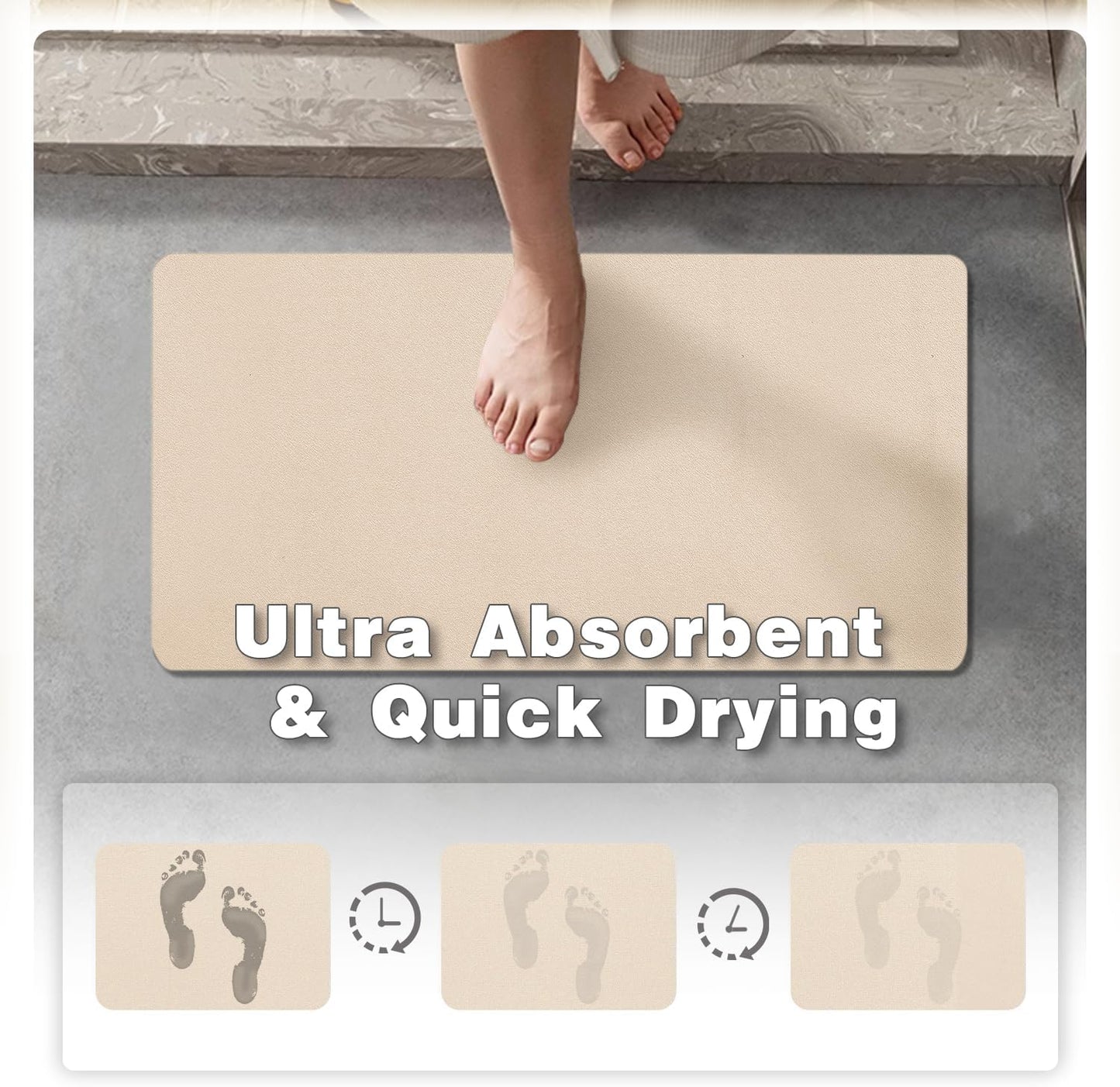 Bathroom Mat Quick Dry, Bathroom Rugs Non Slip Washable Thin Absorbent Bath Mat Fits Under Door Bathroom Floor Mat Perfect for Bath, Shower, or Sink 24"x36" Beige