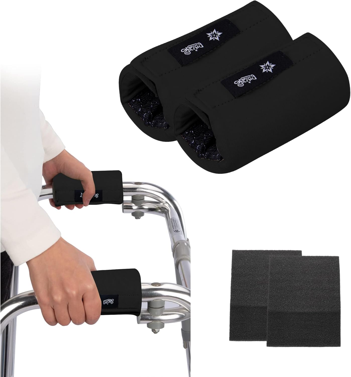 Universal Walker Hand Grip Padded Covers Non-Slip Cushion Foam for Folding Wheelchair Rollator Crutch Handle Pads 2-Pack Black