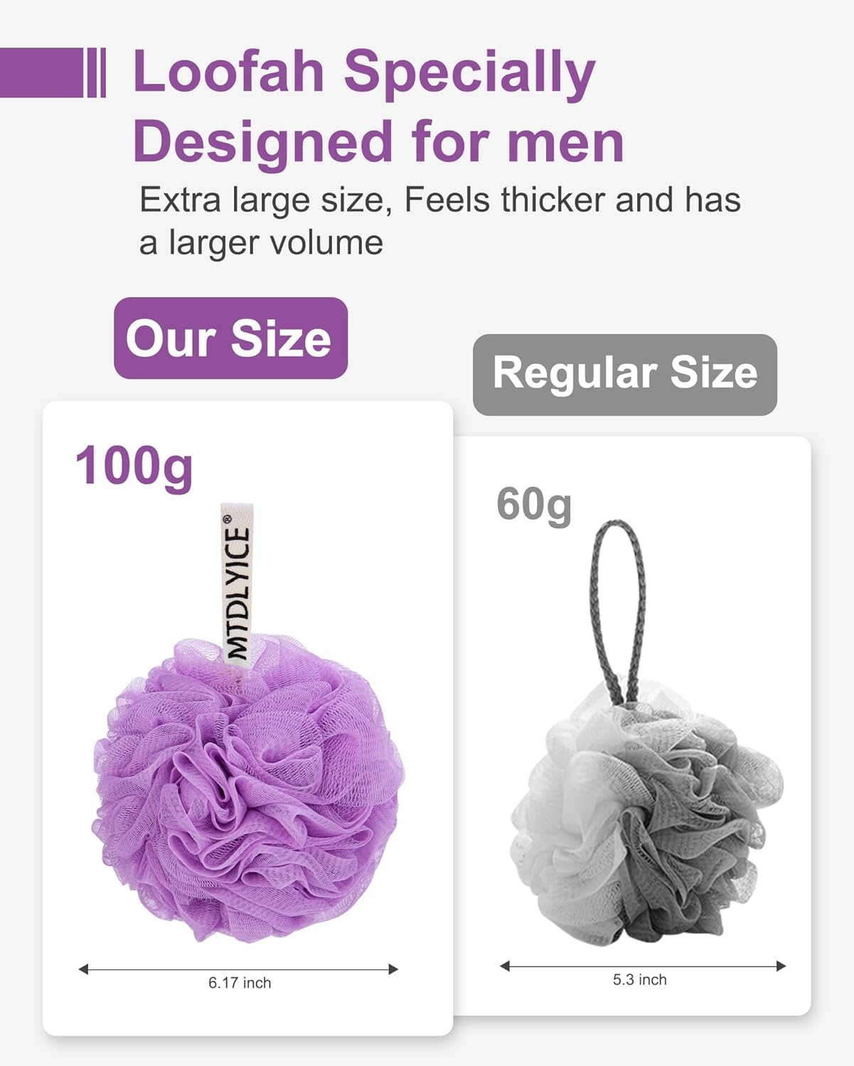 Loofah Sponge, XXL Large Loofah 100g 4 Pack, Bath Sponge Soft Mesh Shower Loofah for Men, Body Scrub, Shower Pouf Bath Accessories, for Body Wash, Soap (Lavender)