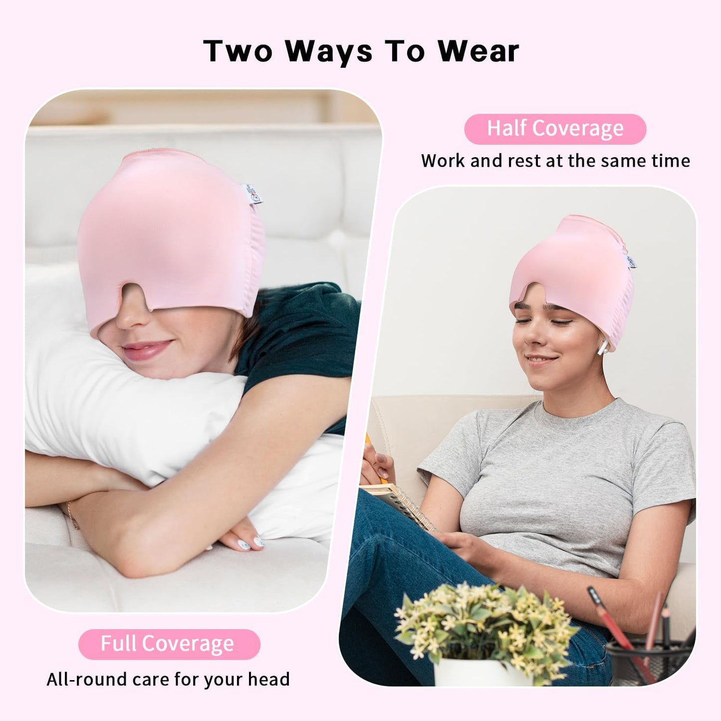 Migraine Relief Cap, Gel Cooling Eye Mask, Cooling Gel Relief 2 Pack Set, Hot/Cold Therapy, Cold Compress for Head, Headache Eyes Mask for Sinus, Puffy Eyes, Tension and Stress Relief