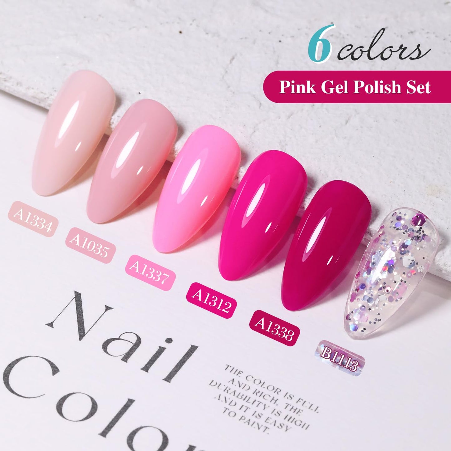 Double Rhythm Gel Polish Set of 6 Colors Baby Light Pastel Milky Gel Polish Starter Kit Art DIY Salon Home (Neon Bright Glitter Pink,Kit 16)