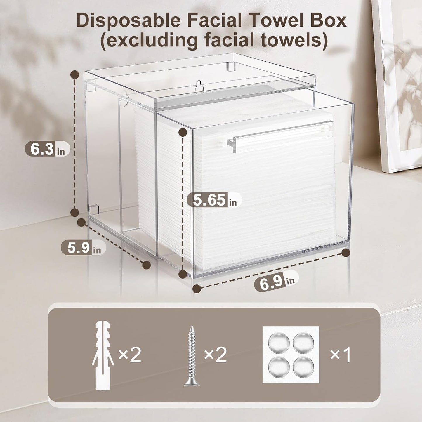 Disposable Facial Towels Storage Box - Acrylic Container Compatible With Clean Skin Club Clean Towel XL - Wall-Mounted Makeup Organizer With Drawer (Excluding Facial Towels)