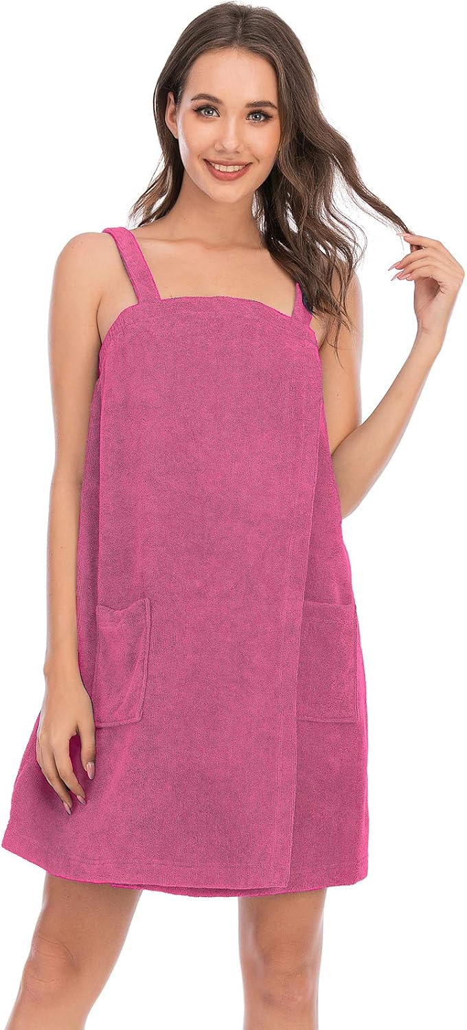 Veseacky Women Bath Wrap Towel for Womens Shower with Pocket Adjustable Spa Robe & Facial Headband