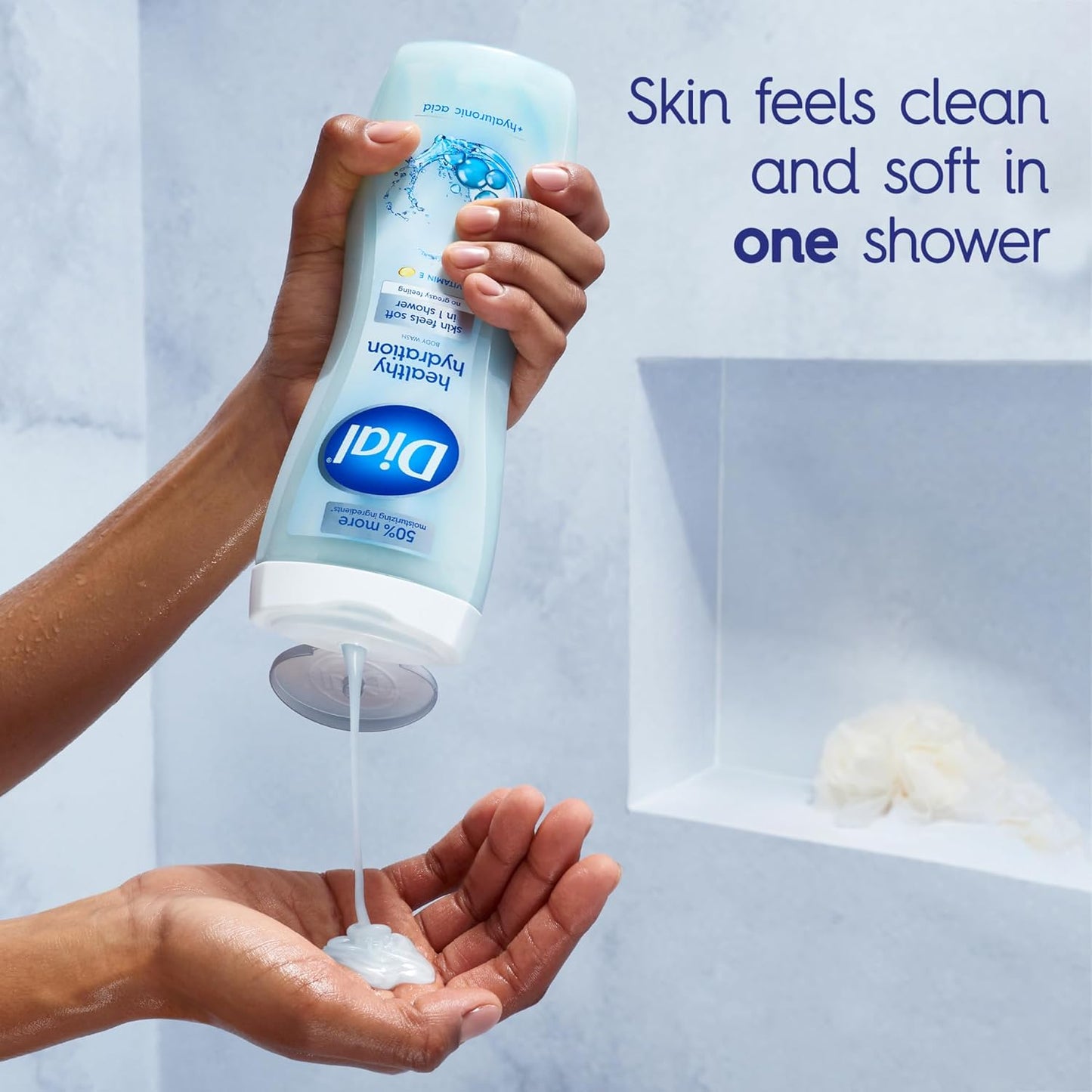 Dial Body Wash, Healthy Hydration, Hyaluronic Acid + Vitamin E, 16 fl oz (Pack of 4), Gentle, Leaves Skin Feeling Soft In 1 Shower, Dermatologist-Tested, No Parabens & Silicones