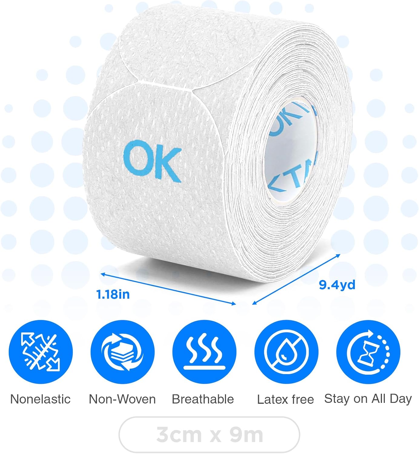 OK TAPE Pre-Cut Blister Bandages for feet | Blister Prevention Tape for Feet, Fingers, Toes | 1.2in x 3.5in,White,100pcs