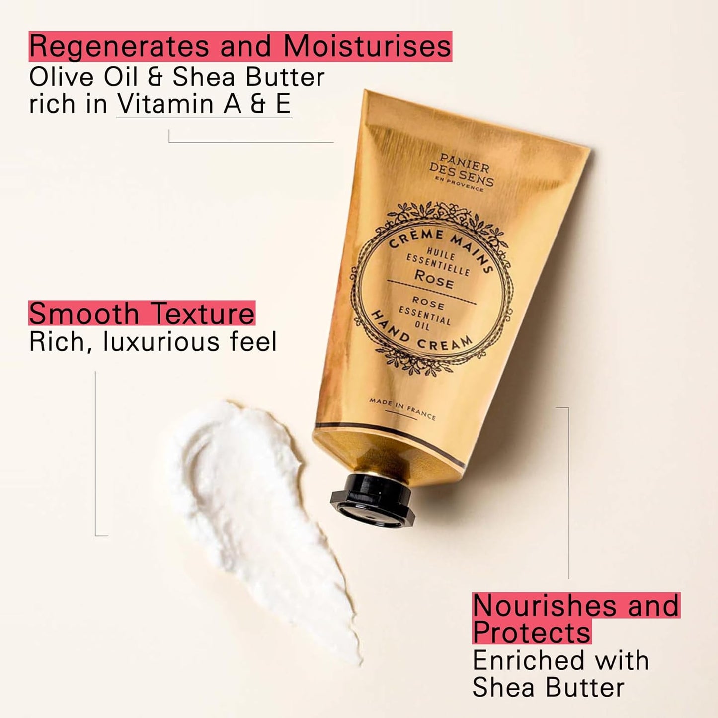 Panier des Sens - Hand Cream for Dry Hands 2.5 fl oz - Long-lasting Hydration and Delicate Rose Scent - Softens and Protects Dry Skin - 20% Shea Butter & Olive Oil - Moisturizing Hands After Washing