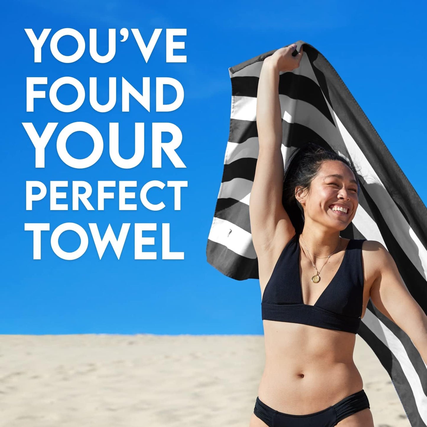 Dock & Bay Beach Towel - Quick Dry, Sand Free - Compact, Lightweight - 100% Recycled - Includes Bag - Cabana - Kamari Charcoal - Large (160x90cm, 63x35)