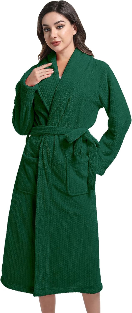 Women's Shawl Collar Bathrobe, Soft Long Towel Robes for Women - Super Absorbent Quick Dry yet Warm