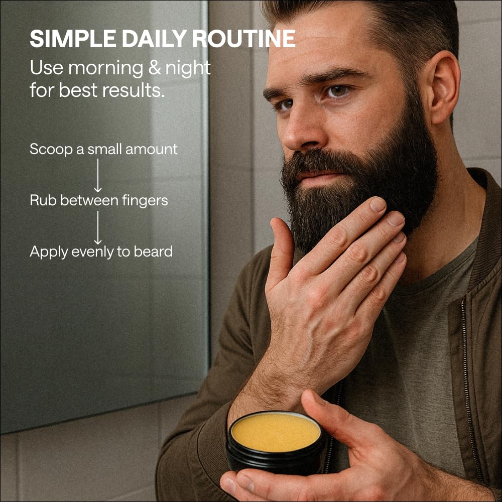 Beard Balm for Men – Beard Leave in Conditioner with Beeswax, Biotin & Keratin – Moustache and Beards Straightener – Use with Wash, Oil, and Mustache Wax – For Growth, Grooming, Shaping – 2 Oz