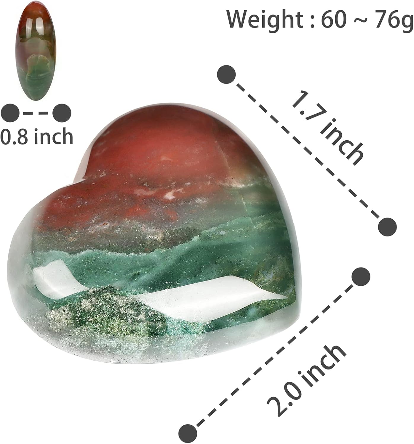 Artistone Ocean Jasper Crystal Heart Gemstone Healing Crystals Natural Heart Shaped Love Stones Carved Palm Worry Stone Chakra Energy Balancing Meditation Good Luck Christmas Decorations 2inch