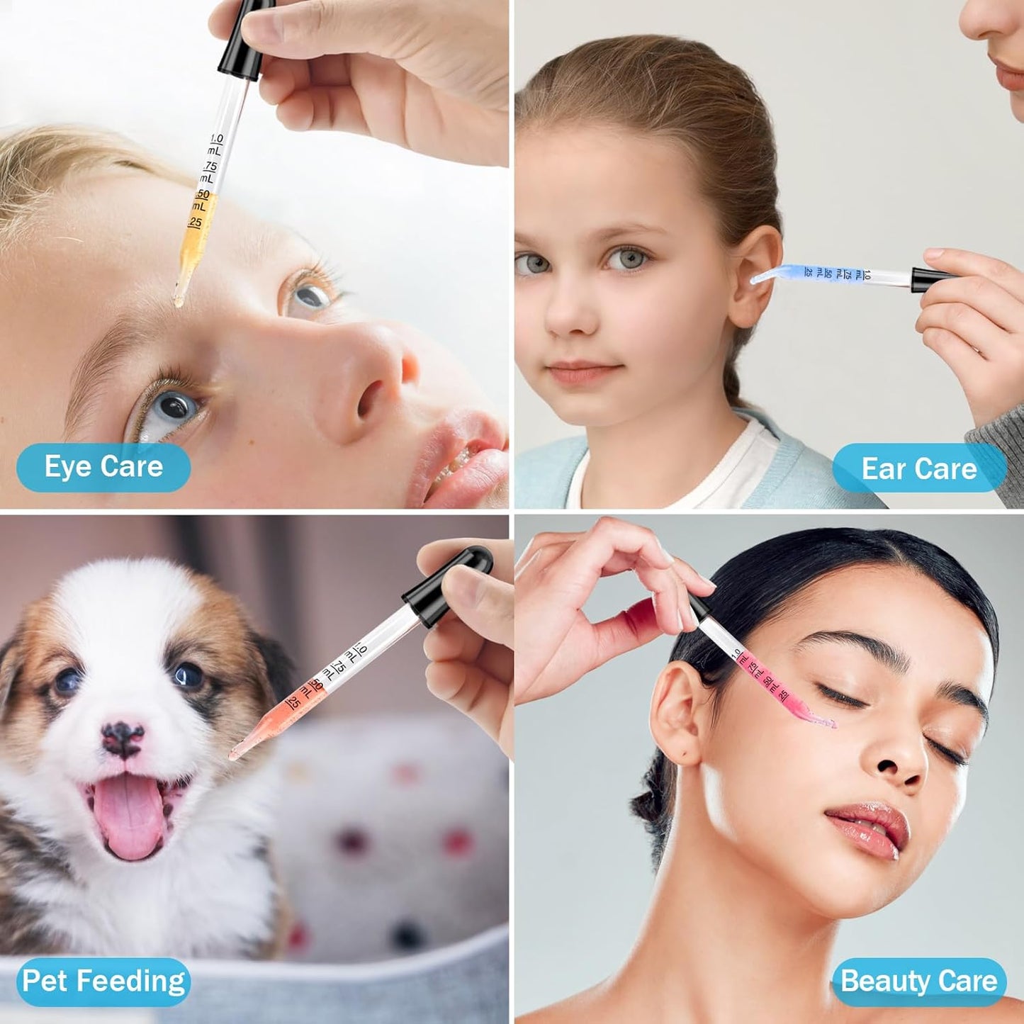 Herain Glass Eye Dropper Pipette 10 Pack, Ear Eye Dropper Bent & Straight Tips, 1 ml Droppers for Essential Oils, Lab, Crafts, Measuring and Transferring a Variety of Liquids