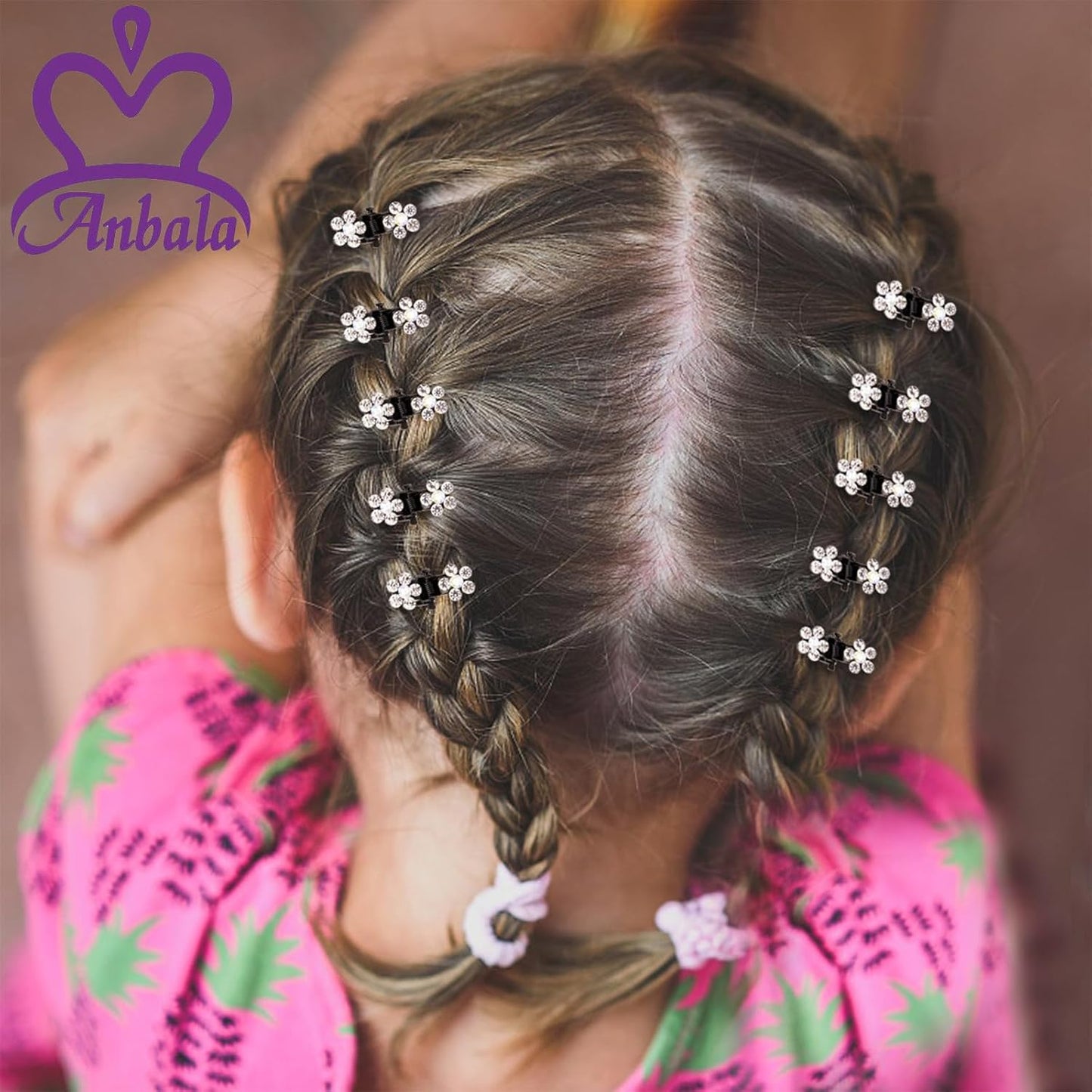 ANBALA Mini Claw Clips - 65pcs No-Slip Grip Jaw Clips with Glitter Teeth, Rhinestone Metal Clamps in Mix Colored Flower Designs for Women & Girls