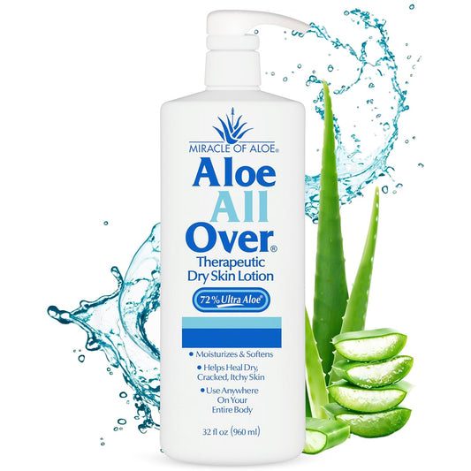 Miracle of Aloe Aloe All Over Super Moisturizing Dry Skin Lotion 32 oz - Made with 72% UltraAloe Aloe Vera Gel. Safe for Everyone: Men, Women, Kids. Restores Dry Skin Fast