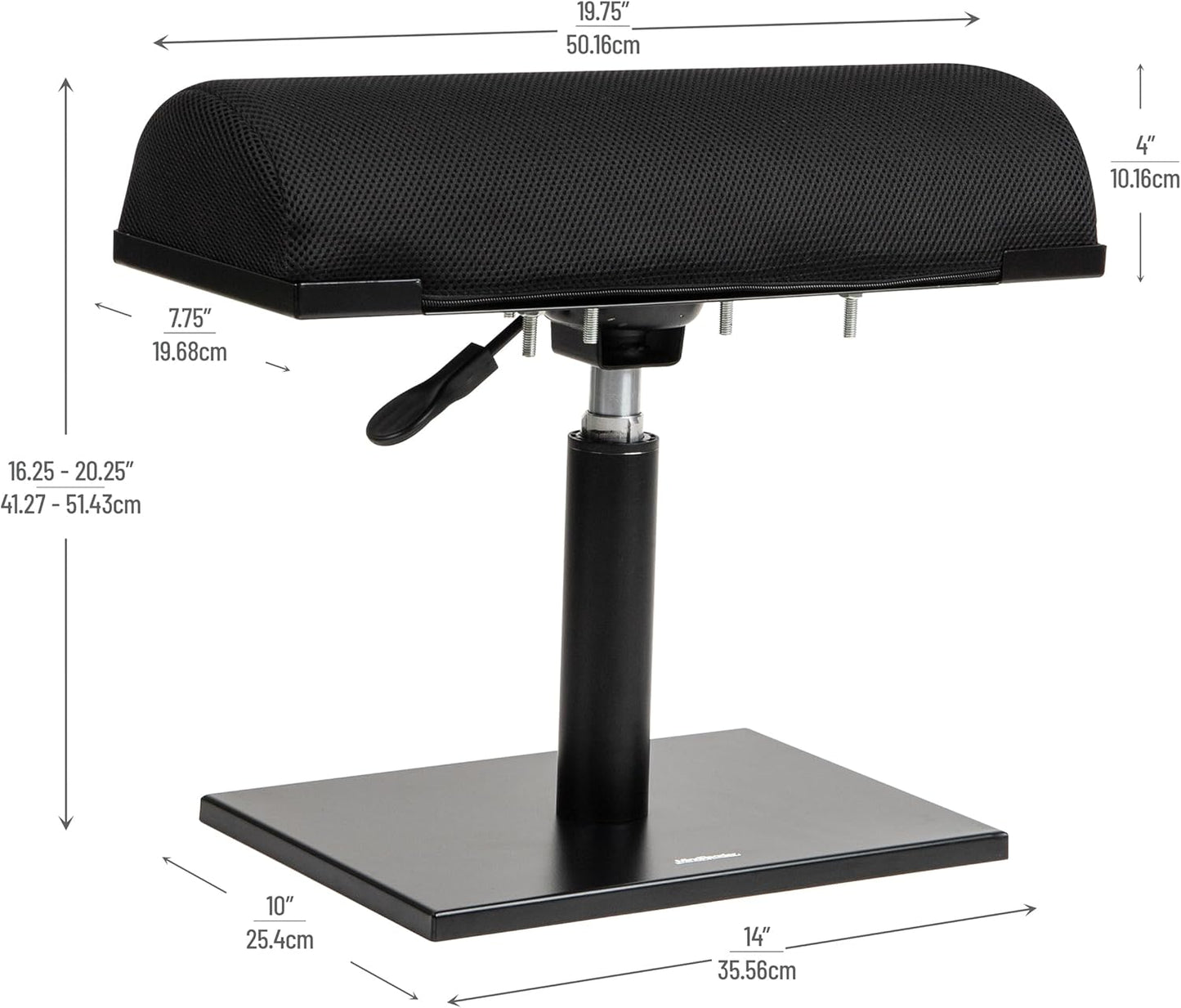 Mind Reader Foot Rest, Under Desk, Ergonomic, Hydraulic Height Adjustable, Ottoman, Office, Foam, 16.75" L x 7.5" W x 3.75" H, Black