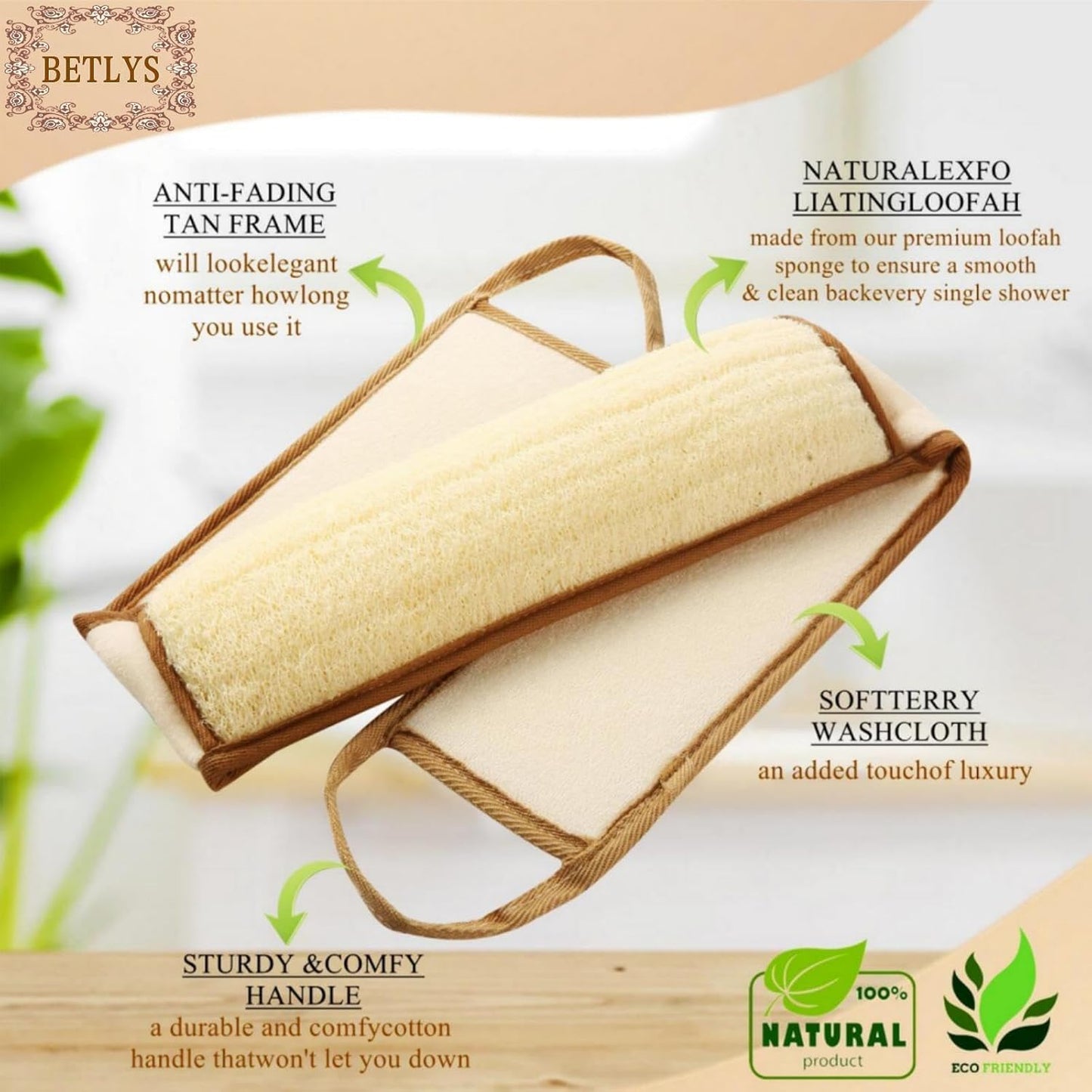 Exfoliating Natural Loofah Sponge Back Scrubber for Shower, Exfoliating Sponge for Shower, Bath Shower Scrubber for Men and Women, Luffa Scrubber to Clean Your Back Deeply Relax Your Body (2 Pack)