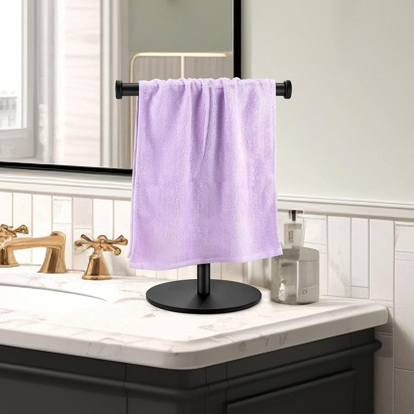 Hand Towel Holder, Matte Black Bathroom Towel Racks, Countertop Towel Stand, T-Shape Towel Holder for Bathroom Kitchen, Size 11" L x 6.7" W x 16.1" H