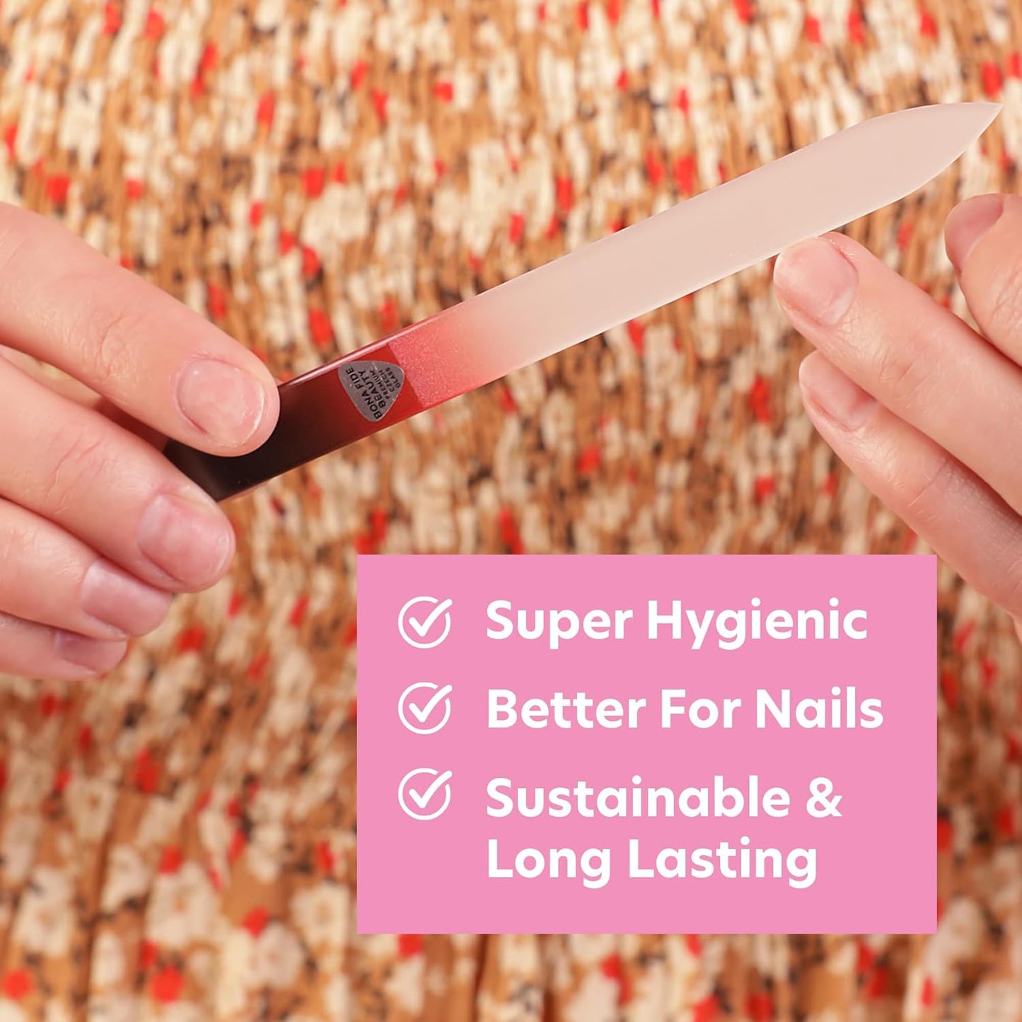 Bona Fide Beauty Czech Glass Nail File for Natural Nails (Black Red), 1Pc Crystal Nail Filer with Case Made in The EU