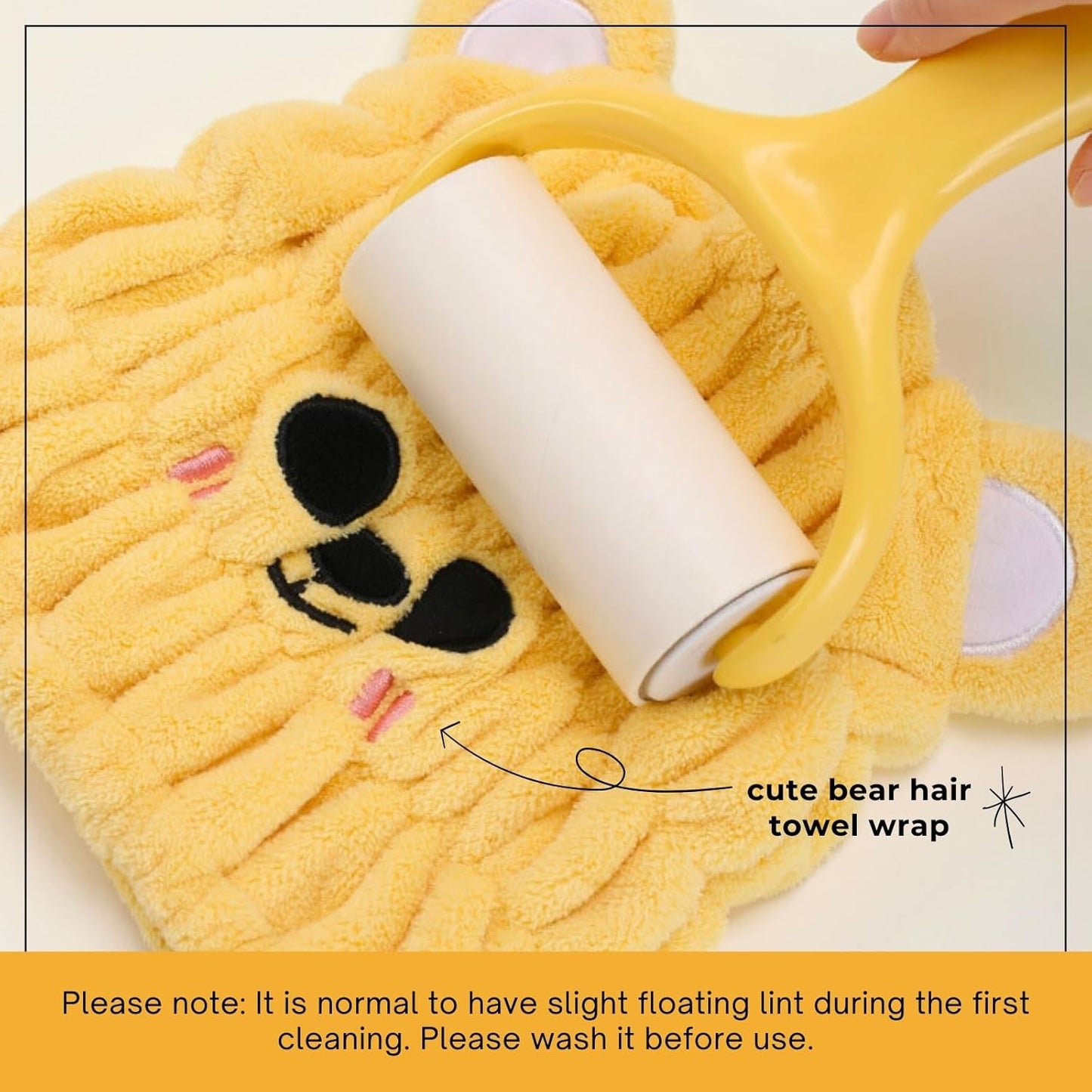 Microfiber Hair Towel Wrap for Kids, Yellow Bear Dry Hair Cap Suck Water, Absorbent Quick Girls Boys Hair Drying Towel, Lightweight Bouncy Hat Headscarf
