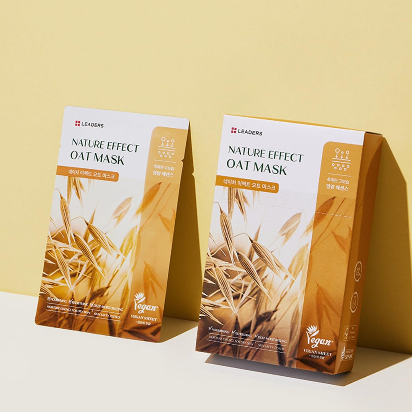 LEADERS Nature Effect Oat Mask - Hydrating & Soothing Face Mask for Dry, Irritated Skin | Nourishes, Soothes, Dryness with Oat Extract | Serum Content, Vegan Certified - 10 Sheets