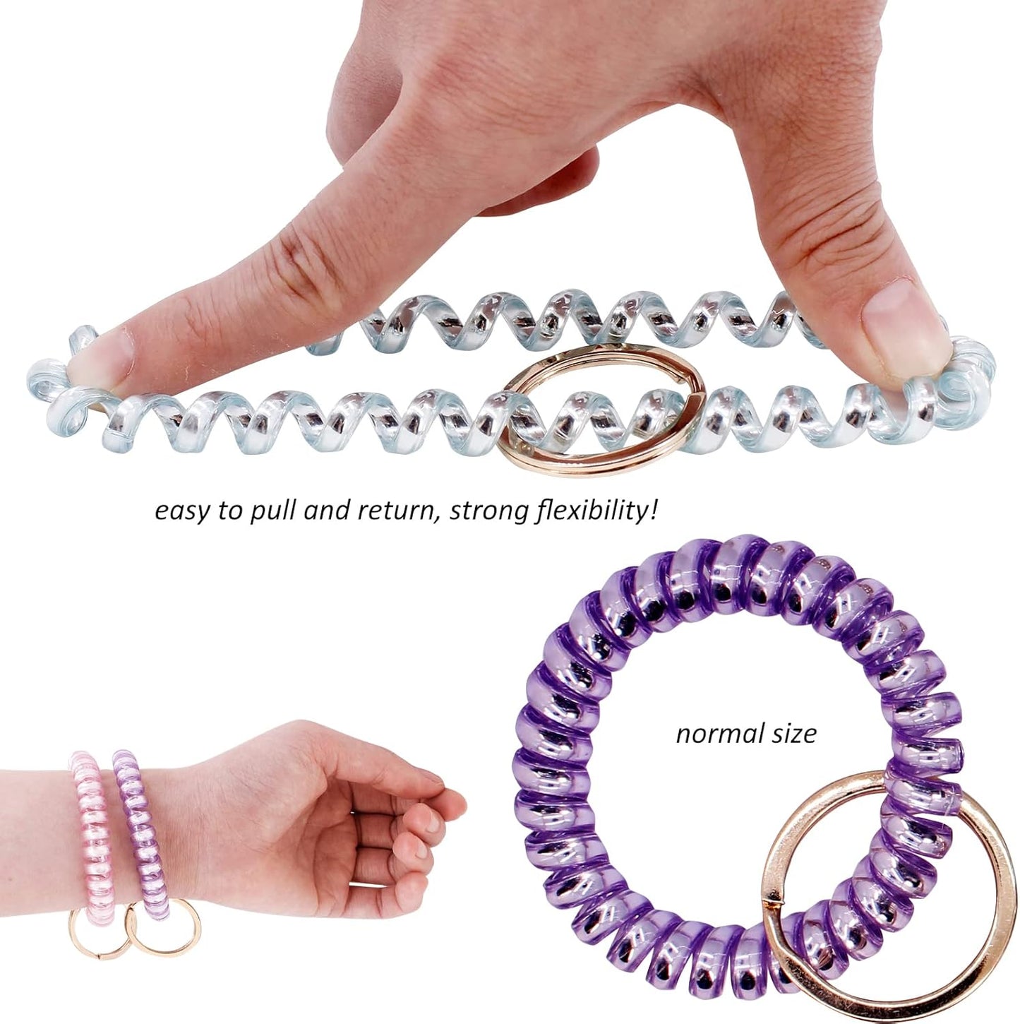 BIHRTC 6PCS Spiral Bracelet Wrist Keychains Elastics Coils Wristband Key Chain Bracelets Plastic Spring Flexible Spiral Wrist Key Chain Keyring for Pool Wallet Id Sauna Sport Badge Hair