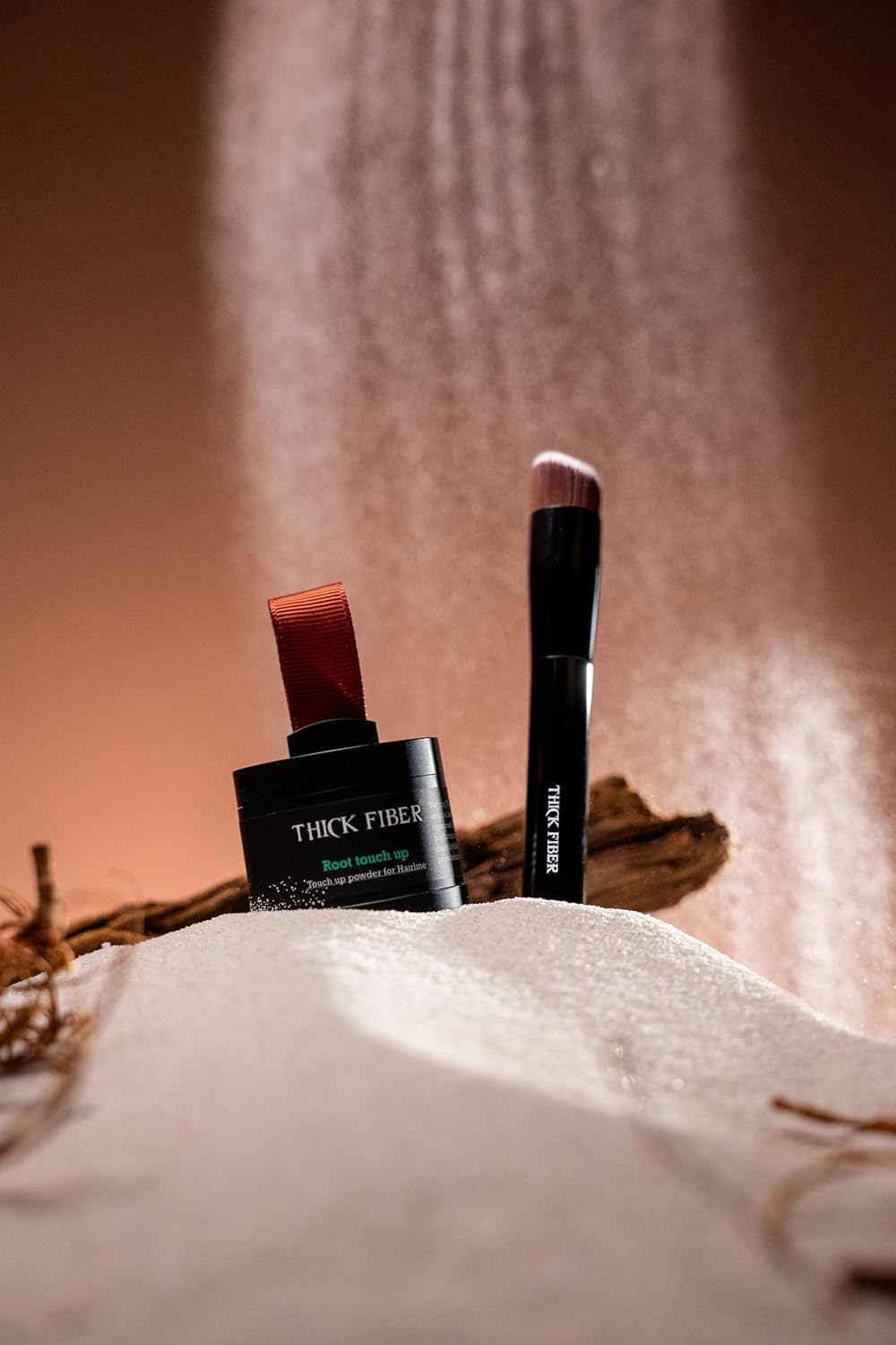 THICK FIBER Root Touch Up and Hairline Concealer for Thinning Hair Women - Water & Sweat Resistant Hair Loss Powder Set, Includes Brush (Red Brown)