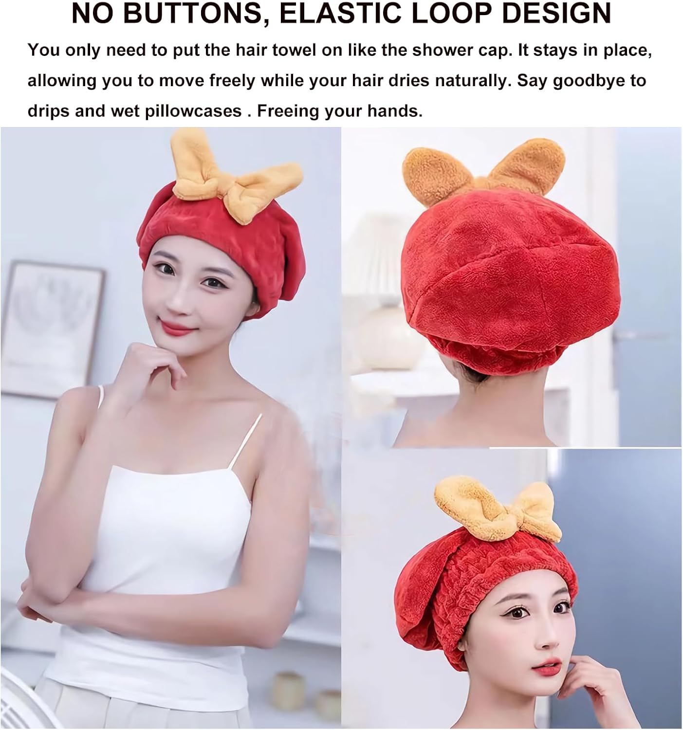 Ultra Absorbent Hair Quick Drying Towel for Women Girls New Microfiber Hair Towel Wrap Dry Turban Soft Bow Tie Plopping Head Towels Shower Cap for Kids (Red)