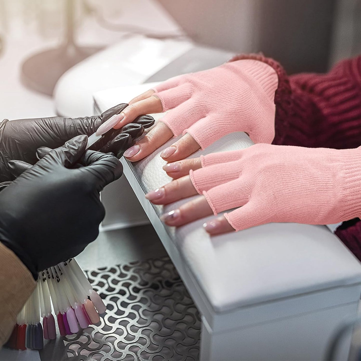 MIG4U Fingerless Moisturizing Gloves, Half Finger Touchscreen Beauty Glove for Eczema, SPA, Dry Hands, Skin Treatment, Summer Sun UV Protection, Pink, 3 Pairs S/M