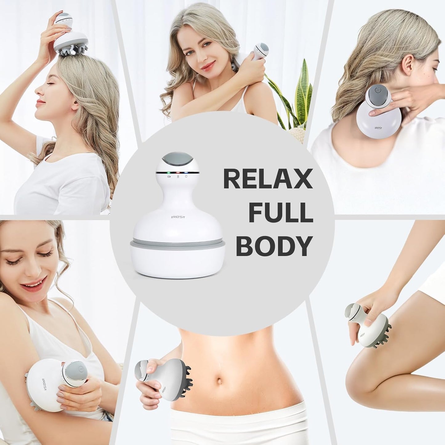 iRest Electric Hair Scalp Massager Rotating Waterproof with 4 Heads 84 Nodes,Handheld Portable Head Massager for Hair Growth,Full-Body Massage and Stress Relax