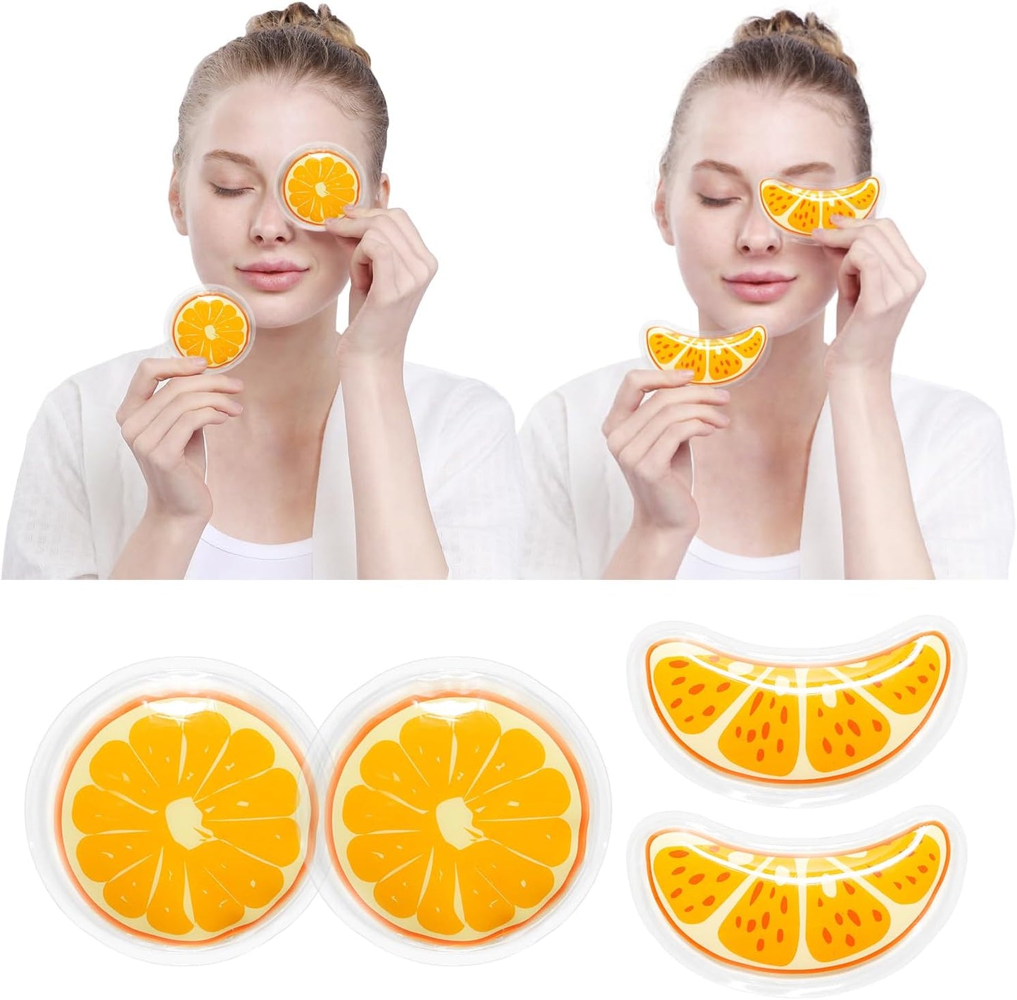 4PCS Gel Eye Ice Pack Set, Cold & Hot Compress, Reusable Cooling Gel Pads for Strain Relief, Relaxation, SPA and sleep(Oranges)