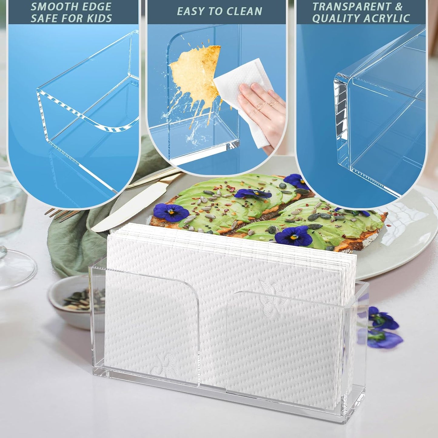 Napkin Holder, Clear Acrylic Guest Towel Holder, Vertical Rectangular Disposable Hand Towel Holder for Kitchen, Waterproof Guest Paper Towel Lucite Tray for Bathroom Home Hotel Office Restaurant Use