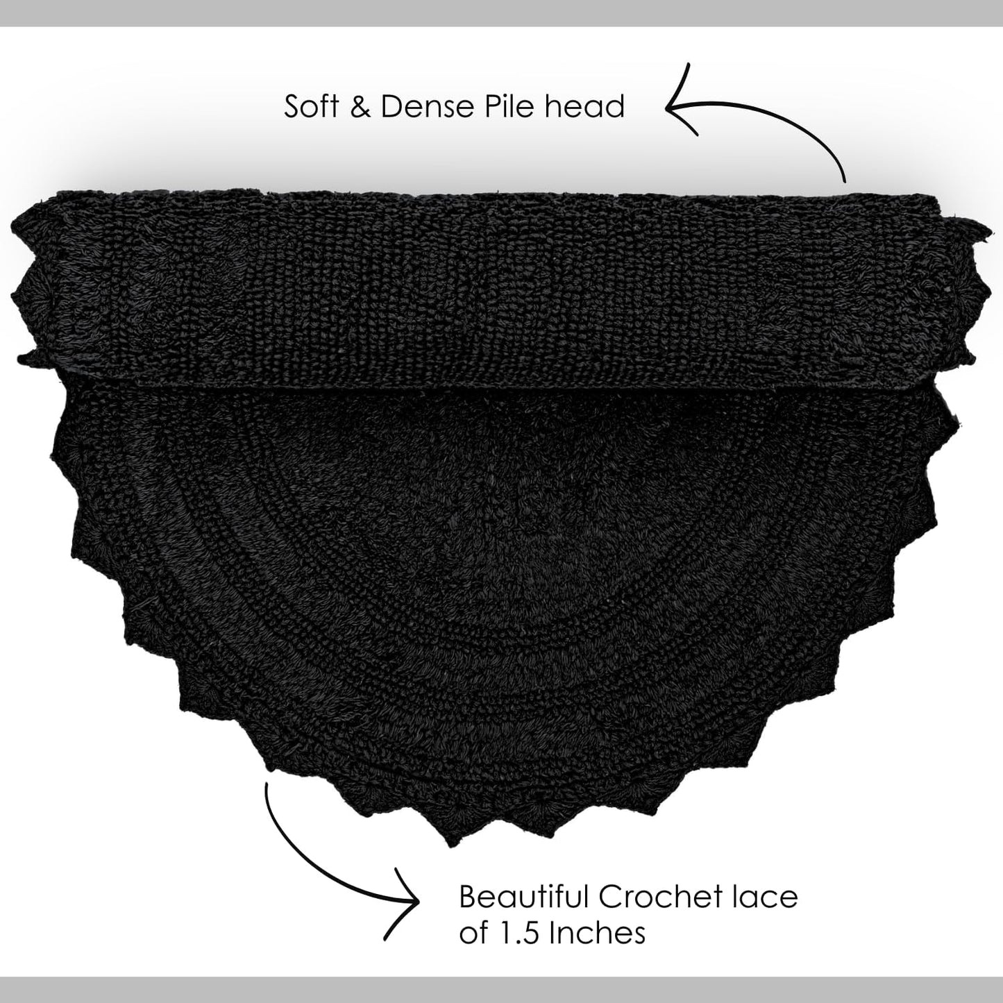 RAJRANG Black Cotton Circle Bath Mat – 24 Inches Round Reversible Rug with Crochet Detailing – Soft and Absorbent Boho Mat for Bathroom, Kitchen or Spa Use