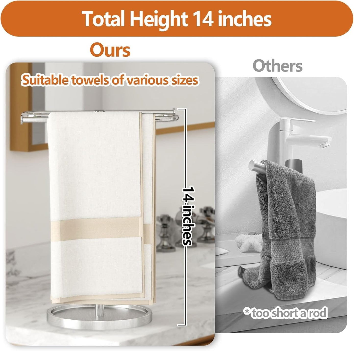 Hand Towel Holder, Stainless Steel Countertop Towel Stand for Bathroom, S-Shape Free Standing Towel Rack Bar Holds 2 Towels for Kitchen, Brushed Nickel