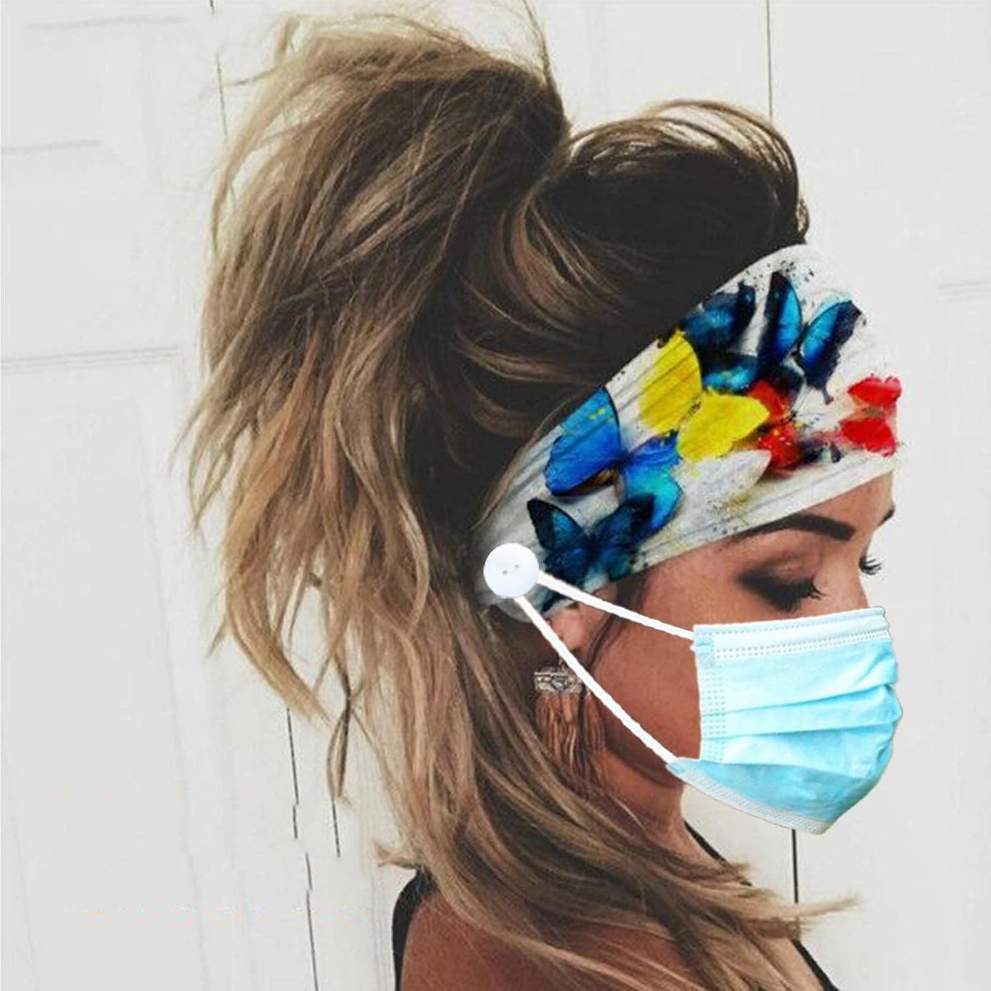 Olbye Wide Boho Headbands Headwrap Butterfly Stretch Button Hair Bands Bandana Yoga Running Athletic Turban Head Bands Head Scarfs Hair Accessories for Women 4Pcs (Button)