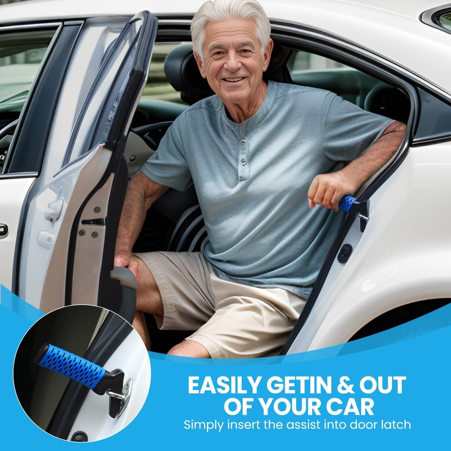 Car Door Handle for Elderly, Car Handle Assist Support Handle, Portable Elderly Assistance Mobility Aids for Getting Out of Car, Auto Grab Cane for Seniors and Handicapped, Blue