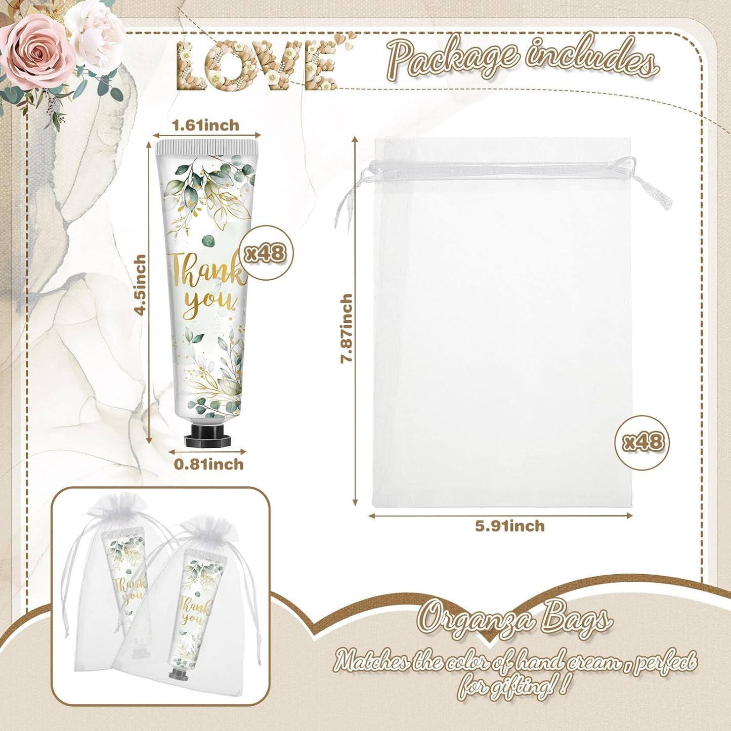 48 Sets Thank You Hand Cream Gifts Bulk Baby Shower Hand Cream Travel Size Lotion Bulk Fall Thanksgiving Party Supplies Favors Birthday Wedding for Guest