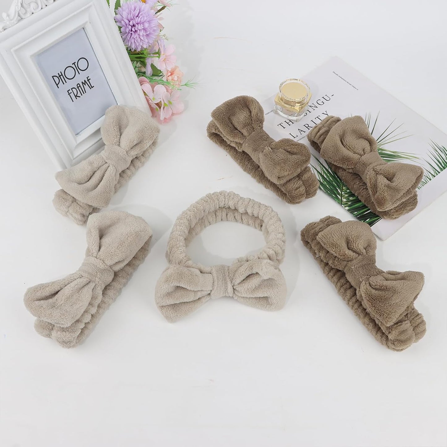 Casoty 6 Pcs Spa Headbands, Hair Holder for Washing Face, Soft Coral Fleece Facewash Headband, Bow Hair Bands, Beauty Headbands for Face Washing Shower Skin Care Yoga