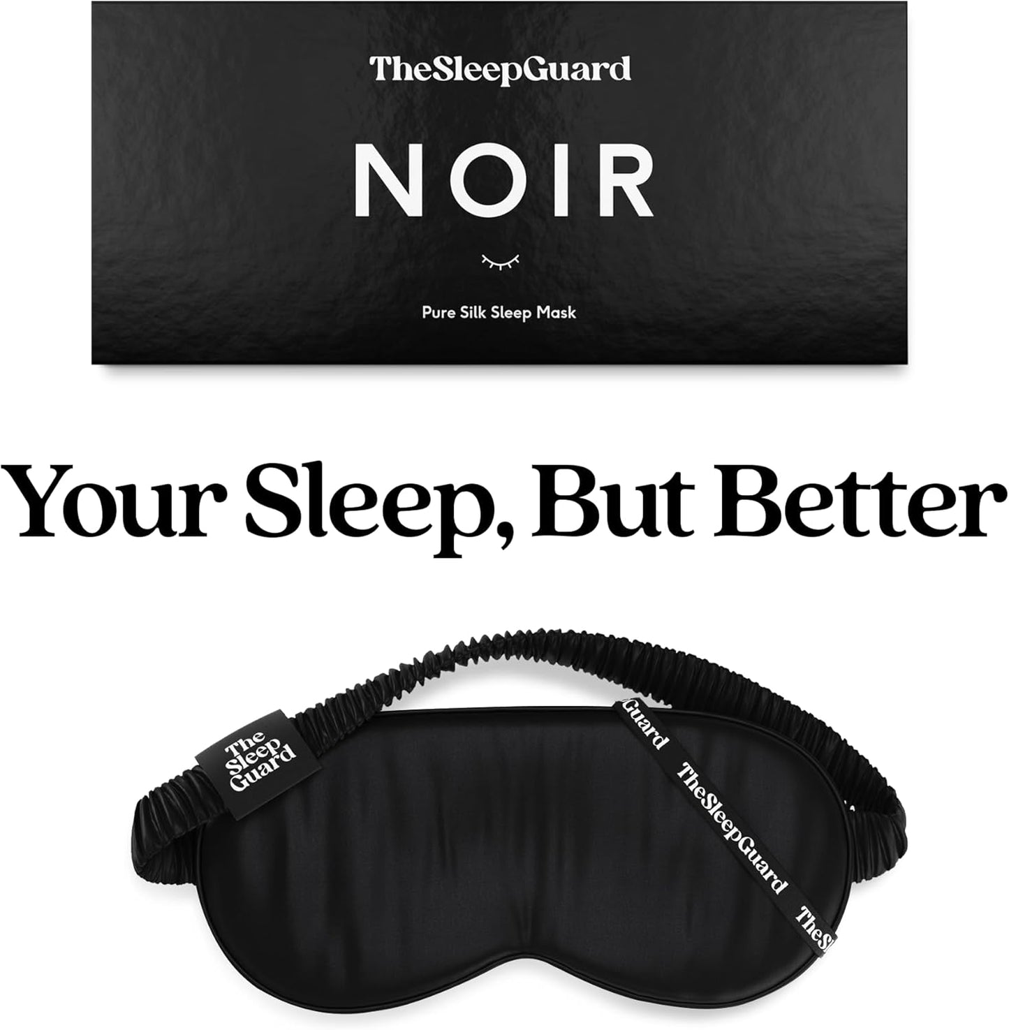 TheSleepGuard Pure Silk Sleep Mask [100% 6A Mulberry Silk, 22 Momme] Light Blocking Travel Essentials. Eye Masks for Sleeping. Black Oeko-Tex Blindfold. Eye Covers for Men & Women