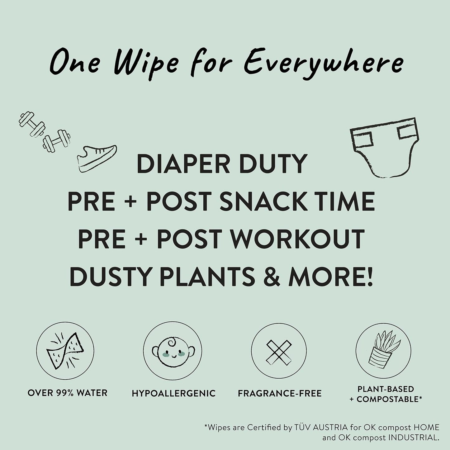 The Honest Company Clean Conscious Multi-Use Wipes Hypoallergenic and Unscented for Sensitive Baby Skin Over 99% Water Compostable Plant Based Baby Wipes Balance Blues 60 Count